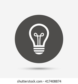 Light lamp sign icon. Idea symbol. Gray circle button with icon. Vector