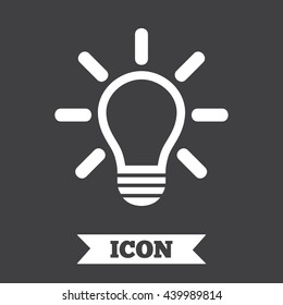 Light lamp sign icon. Idea symbol. Light is on. Graphic design element. Flat lamp symbol on dark background. Vector