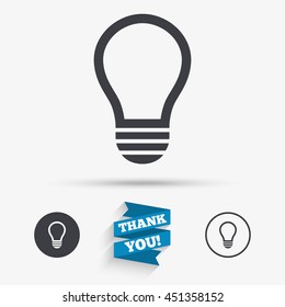 Light lamp sign icon. Idea symbol. Flat icons. Buttons with icons. Thank you ribbon. Vector