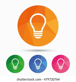 Light lamp sign icon. Idea symbol. Triangular low poly button with flat icon. Vector