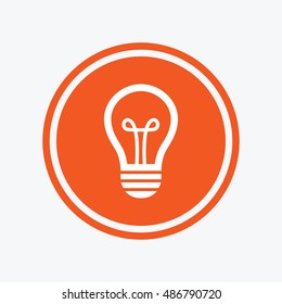 Light lamp sign icon. Idea symbol. Graphic design element. Flat lamp symbol on the round button. Vector