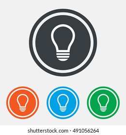 Light lamp sign icon. Idea symbol. Graphic design web element. Flat lamp symbol on the round button. Vector