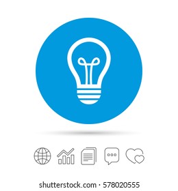 Light lamp sign icon. Idea symbol. Copy files, chat speech bubble and chart web icons. Vector