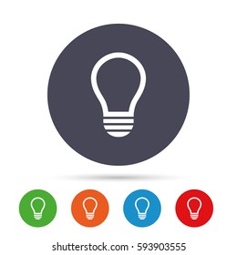 Light lamp sign icon. Idea symbol. Round colourful buttons with flat icons. Vector