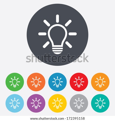 Light lamp sign icon. Idea symbol. Light is on. Round colourful 11 buttons. Vector