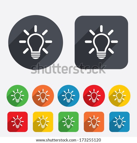 Light lamp sign icon. Idea symbol. Light is on. Circles and rounded squares 12 buttons. Vector
