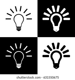 Light lamp sign. Vector. Black and white icons and line icon on chess board.