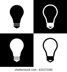 Light lamp sign. Vector. Black and white icons and line icon on chess board.