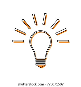 Light lamp sign. Vector. Black line icon with shifted flat orange filled icon on white background. Isolated.