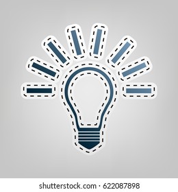 Light lamp sign. Vector. Blue icon with outline for cutting out at gray background.