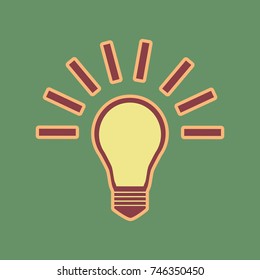 Light lamp sign. Vector. Cordovan icon and mellow apricot halo with light khaki filled space at russian green background.