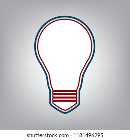 Light lamp sign. Vector. Dark red, transparent and midnight green stroke of white icon at grayish background.