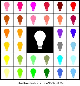 Light lamp sign. Vector. Felt-pen 33 colorful icons at white and black backgrounds. Colorfull.