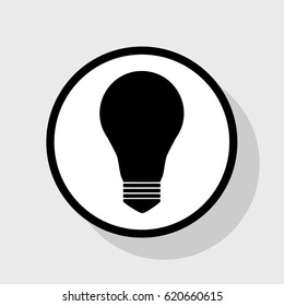 Light lamp sign. Vector. Flat black icon in white circle with shadow at gray background.