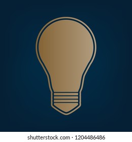 Light lamp sign. Vector. Golden icon and border at dark cyan background.