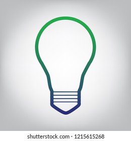 Light lamp sign. Vector. Green to blue gradient contour icon at grayish background with light in center.