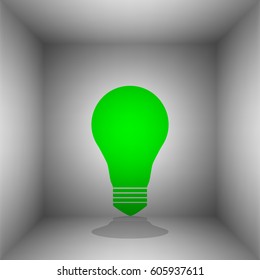 Light lamp sign. Vector. Green icon with shadow in the room.