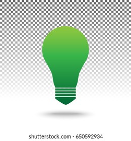Light lamp sign. Vector. Green gradient icon with shadow at bottom on transparent and white background.