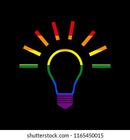 Light lamp sign. Vector. Icon with colors of LGBT flag at black background.