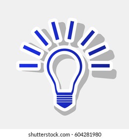 Light lamp sign. Vector. New year bluish icon with outside stroke and gray shadow on light gray background.