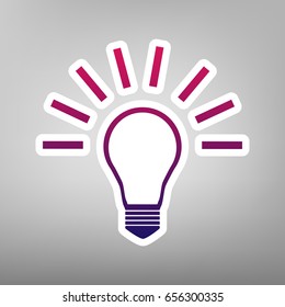 Light lamp sign. Vector. Purple gradient icon on white paper at gray background.