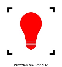 Light lamp sign. Vector. Red icon inside black focus corners on white background. Isolated.