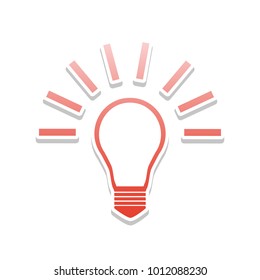 Light lamp sign. Vector. Reddish icon with white and gray shadow on white background. Isolated.