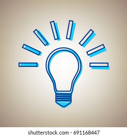 Light lamp sign. Vector. Sky blue icon with defected blue contour on beige background.