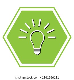 Light lamp sign. Vector. White icon with black shadow at yellow green honeycomb on white background.