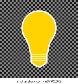 Light lamp sign. Vector. Yellow icon with white contour on dark transparent background.