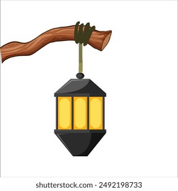 light lampshade vector held on tree branch