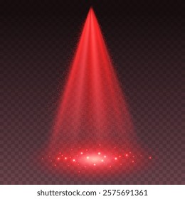 Light or laser effect. Glow stage rays isolated on transparent background. Vector red scene spotlight. Shine projector beam template