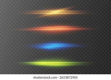 Efectos de luz láser y flash láser. Sobre un fondo transparente