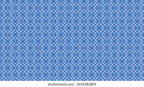 Light lavender geometric lattice shapes repeat evenly across a medium blue background, forming a seamless, modern, symmetrical pattern with a crisp and stylish vibe.