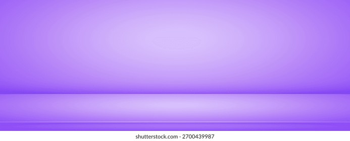 Light lavender studio room. Abstract violet gradient backdrop. 3d empty wall for display presentation. Minimal scene mockup. Vector illustration