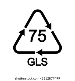 Light leaded glass recycling sign in triangular shape with arrows. 75 GL reusable icon isolated on white background. Environmental protection concept. Vector graphic illustration