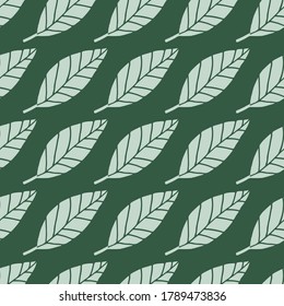 Light leafs seamless floral patern. Dark green background. Botanic simple backdrop. Perfect for wrapping paper, wallpaper, textile print and fabric.
