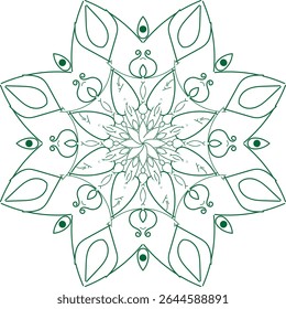 Light Leafy Mandala Design.A green mandala design inspired by nature and plants, symbolizing balance and renewal, perfect for eco and spiritual themes.