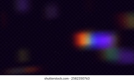 Light Leak Film Effect Overlay Texture Background with Color Spots. Rainbow Lens Flare Effect Camera Filter. Film Noise Texture with Color Bokeh. Vector Illustration.
