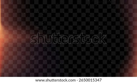 Light leak texture with scratch and dust on check pattern transparent background. Film overlay effect for photographic projects.