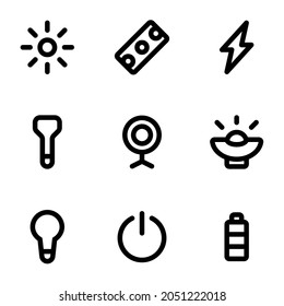 Light led ringlight highlight projector and more basic and minimalist icons. Small icons for mobile apps.