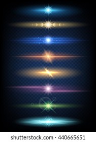 Light lens different colors glow effects. Vector illustration
