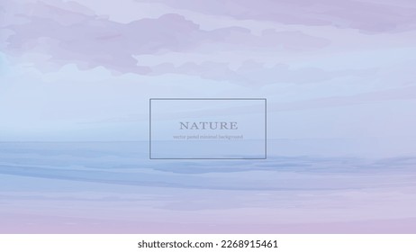 Light lilac background. Watercolor seascape, vector art design. Minimalist banner, creative and inspiring artwork. 