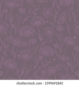 Light lilac cornflowers on a dark background vector pattern