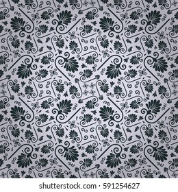 Light lilac ornamental seamless pattern in grape leaves style. Classic tracery.