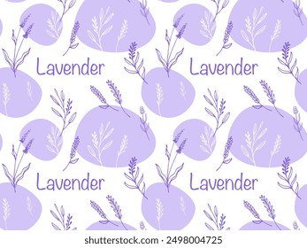 Patrón lila claro sin fisuras con ramas de lavanda, textura gráfica de lavanda para papel de embalaje, impresión textil, tela, embalaje. Cosmética, belleza, tema de flores. 