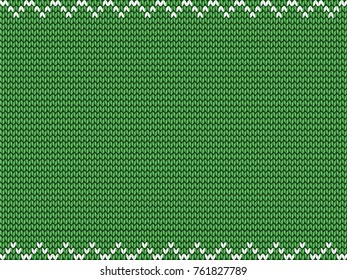 Light lime green fabric knitted background with white zig zag border. Vector illustration, template, poster for design with space for text.