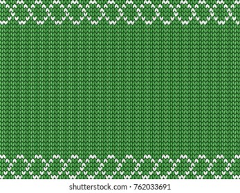 Light lime green fabric knitted background with white weavy border. Vector illustration, template, poster for design with space for text.
