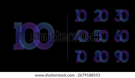 Light line anniversary logo collection. Number symbol with futuristic digital concept for modern celebration icon. Gradient linear number vector