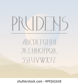 Light line classic uppercase font. A to Z alphabet. Vintage vector typeface for labels, headlines, posters etc.